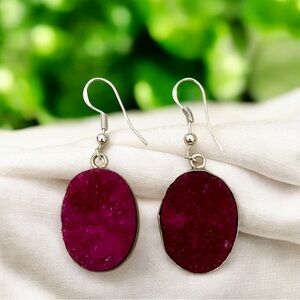 Pink Druzy Silver Gemstone Earrings